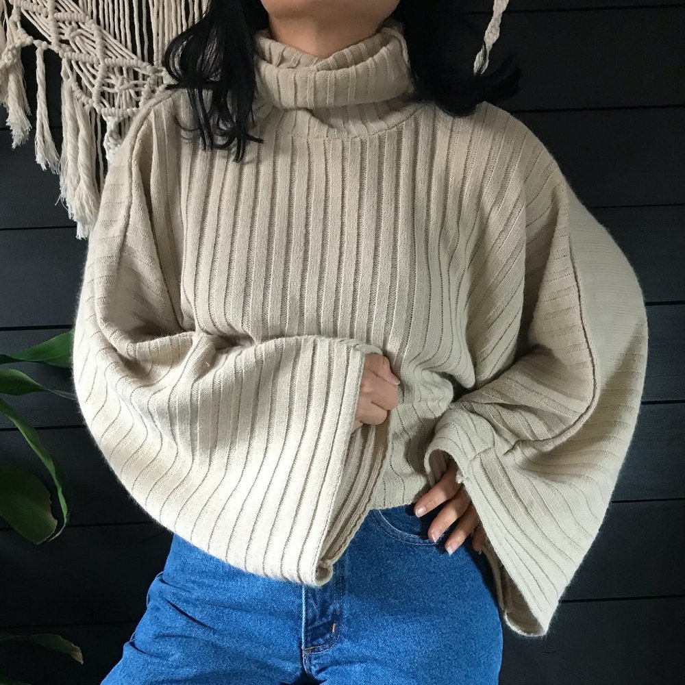 Nasty gal cropped turtleneck knit pullover tan sm